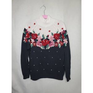 Vintage Alfred Dunner Grandma Cottagecore Dark Romantic Floral Mock Neck Sweater